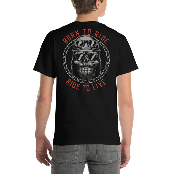 Born To Ride - Ride To Live Skull (Print On Back) - Gildan - Plus Size - Men's Short Sleeve T-Shirt