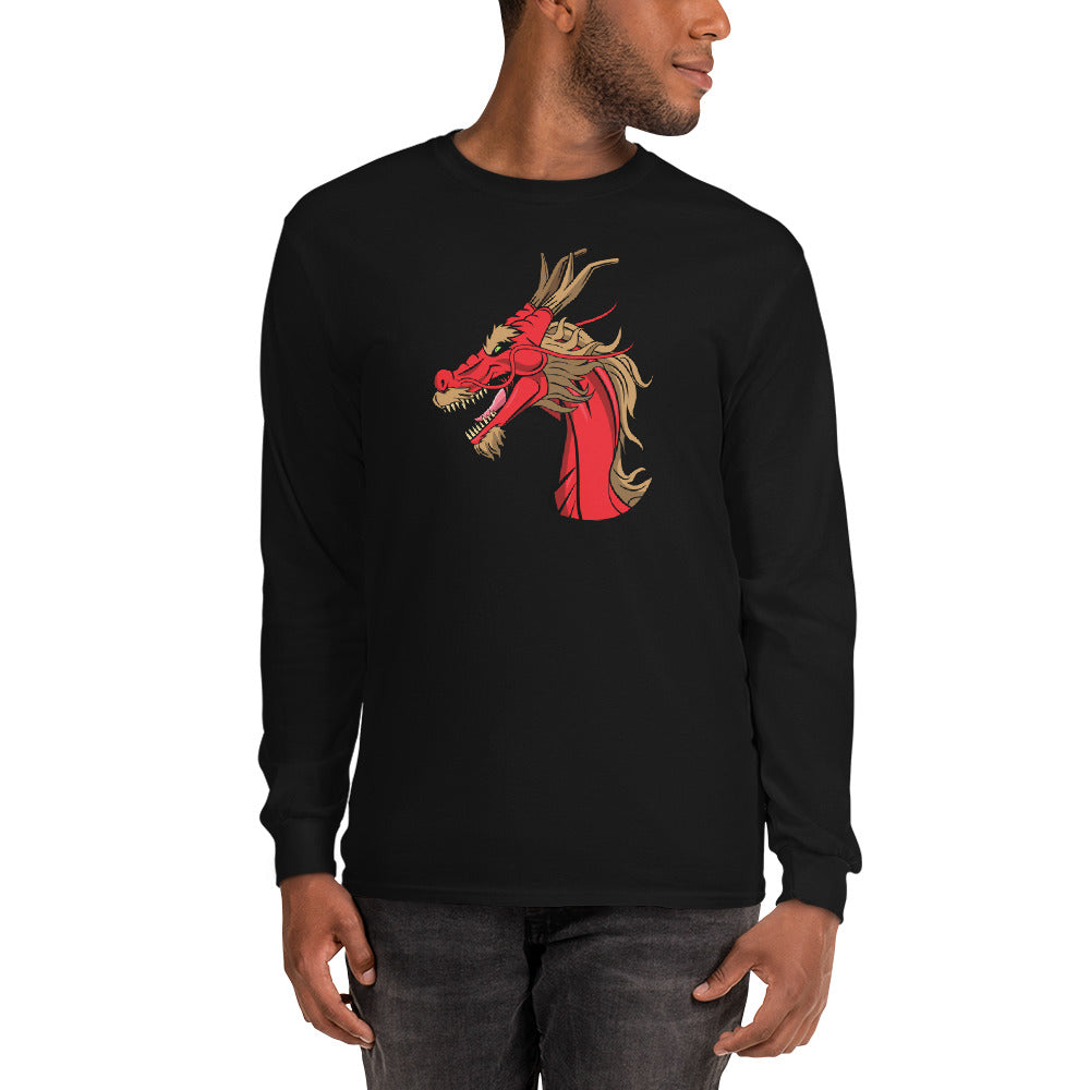 Red & Gold Dragon Head - Gildan - Plus Size - Men’s Long Sleeve Shirt